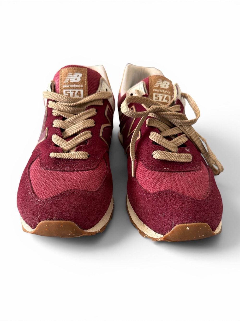 New Balance 574 Mens Size 11.5 Burgundy Tan Suede Mesh Sneakers ENCAP Classic